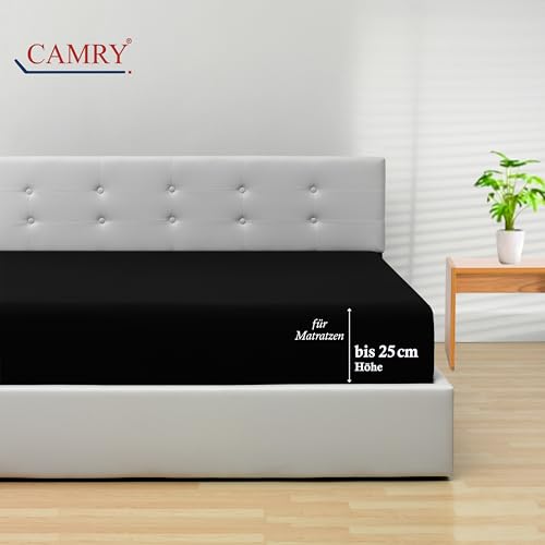 Camry Spannbettlaken 2er-Set 90x200cm - 100x200cm Schwarz Baumwolle Jersey Spannbetttuch Oeko-Tex – Ansicht 2