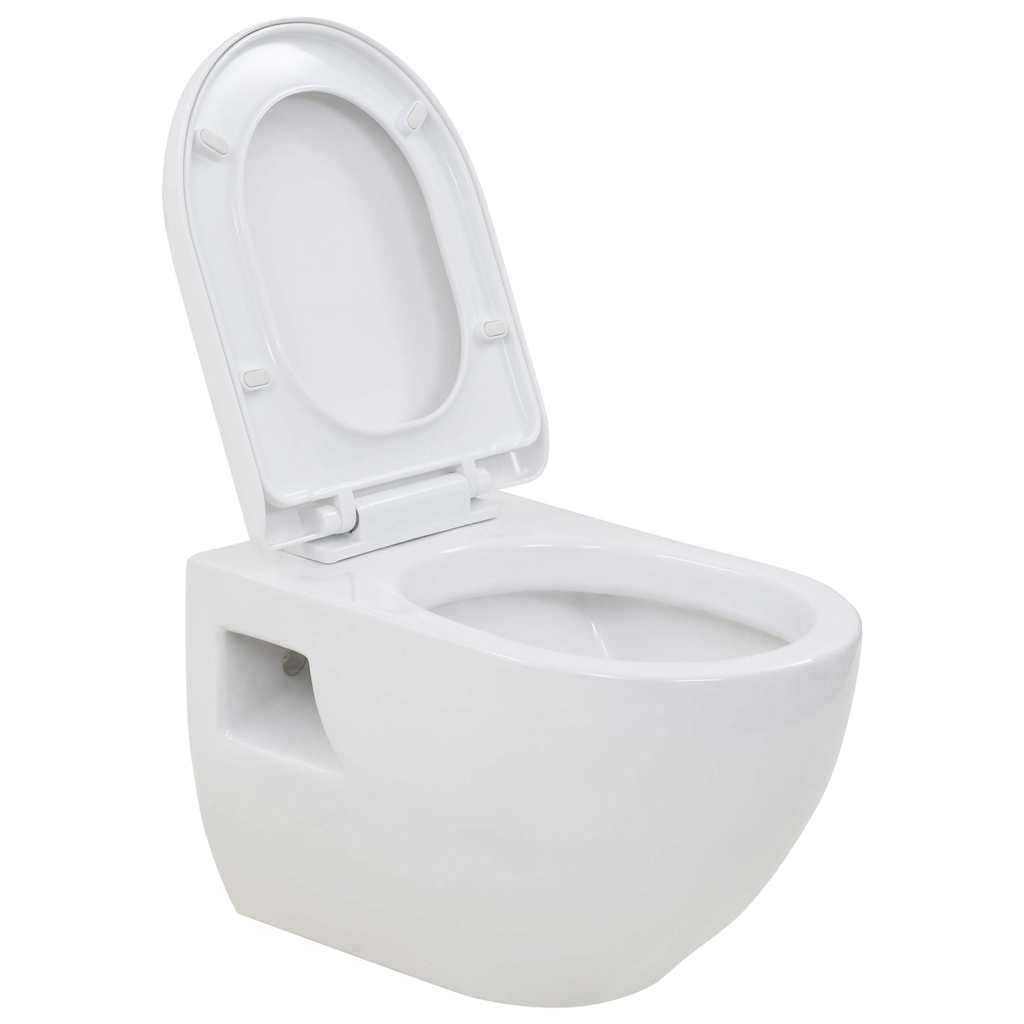 Vidaxl Wall-Hung Toilet Ceramic White Home Bathroom Furniture Wc Seat Fixture 8718475613855