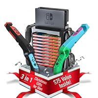 Skywin Gaming Accessory Kit for Nintendo Switch – Giftable Gaming Set with 2 Gun Controllers (Black & Green) and Game Storage Tower, Ideal Christmas and Holiday Gift for Gamers