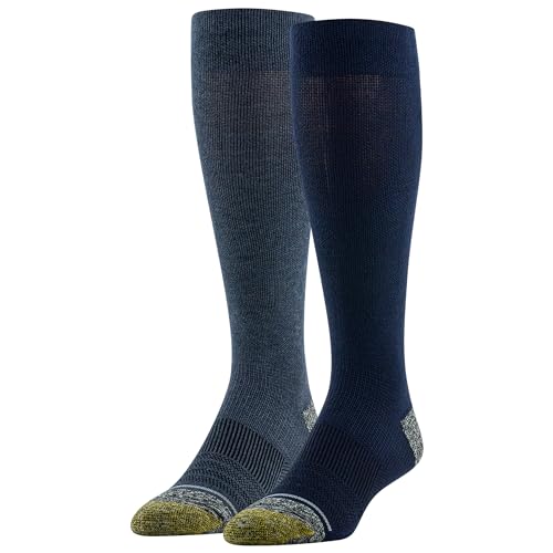 GOLDTOE Mens Mild Compression Over the Calf Comfort Socks 2-Pairs Peacoat/Denim Shoe size: 6-12.5