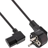 InLine 16752B Netzkabel, Schutzkontakt gewinkelt auf Kaltgerätestecker C13 rechts abgewinkelt, 0,5m, schwarz