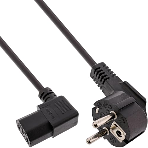 InLine 16752B Netzkabel, Schutzkontakt gewinkelt auf Kaltgerätestecker C13 rechts abgewinkelt, 0,5m, schwarz