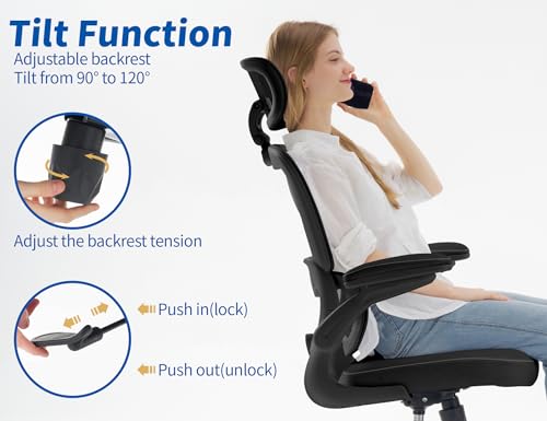 Image of TRALT Ergonomic Office Chair - Desk Chair with Adjustable Headrest Lumbar Support Computer Chair - Mesh Comfy Chair with Flip-up Armrests - Gaming Chair for Adults Home Office PU, Black, Pack of 8