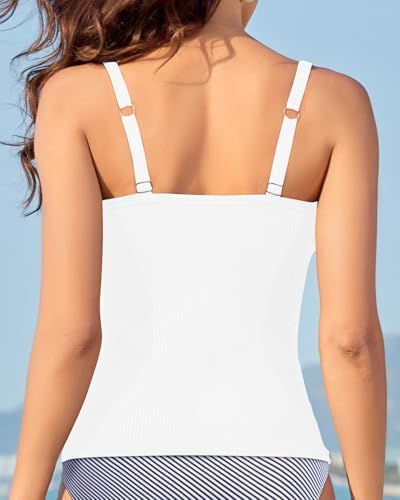 Image of Aqua Eve Tankini Tops for Women Swimwear Top Only Tummy Control Bathing Suit Top No Bottom (Available in Plus) Ribbed White XL