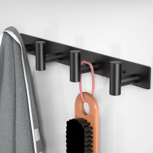 Image of PMMASTO Coat Rack Wall Mounted, 4 inchT Shaped Wall Hooks for Hanging, Heavy Duty Stainless Steel Coat Hook Rail for Hat Towel Robes in Bathroom Kitchen Mudroom Entryway (Black, 2PC)
