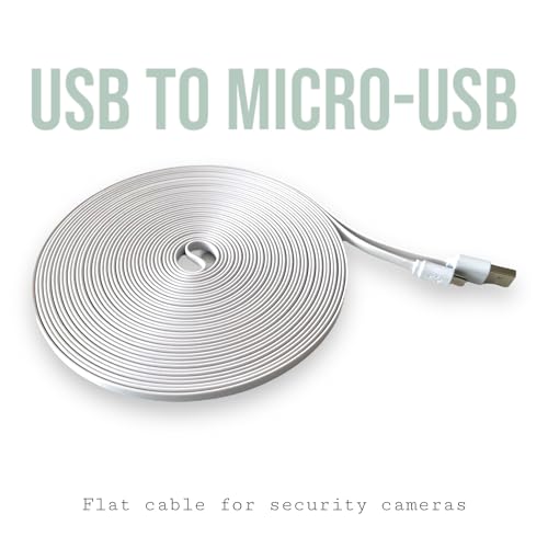 Cable de extensión de alimentación de 32 pies micro USB plano para carga y datos de cámaras 5