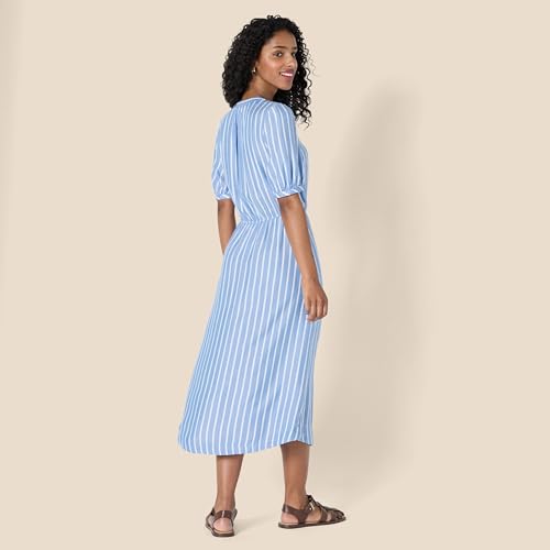 Image of Amazon Essentials Women's Fit and Flare Half-Sleeve Waisted Midi A-Line Dress with Pockets