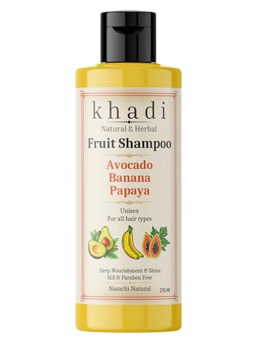Image of Khadi Natural Avocado, Banana & Papaya Fruit Shampoo | Nourishing & Hydrating Herbal Hair Cleanser | For Women & Men | Sulfate, SLS & Paraben Free Smoothening Shampoo 210 ml