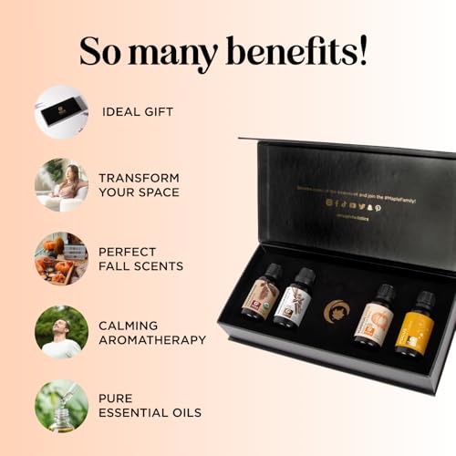Image of Fall Essential Oils Set for Diffuser - Extra Large 100% Pure Autumn Essential Oil Blends Gift Set with Pumpkin Spice Cedarwood Vanilla Spice & Focus - Aromatherapy Gift for All Occasions (4x30mL)