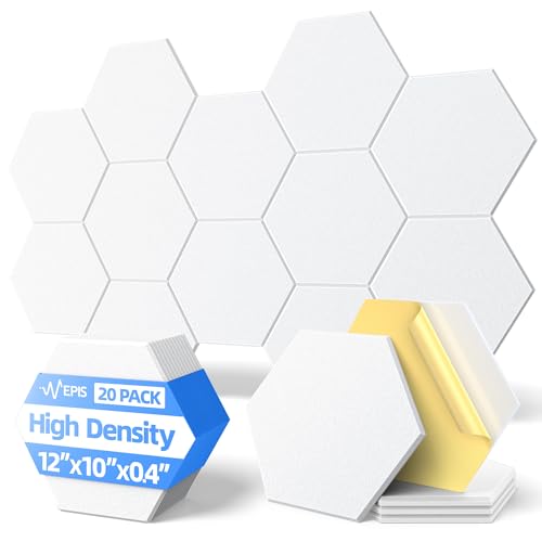 Image of 20 Pack Acoustic Panels with Self Adhesive, 12 inch X 12 inch X 0.4 inch High Density Sound Proof Foam Panels for Walls, Soundproof Wall Panels, Hexagon Sound Absorbing Panels for Home Studio Office Decor - White