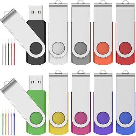 64GB Flash Drive Pack of 10 USB 2.0 Thumb Drives High Capacity 64 GB Memory Stick Jump Drive Pen Drive Zip Drive for Data Storage Cover