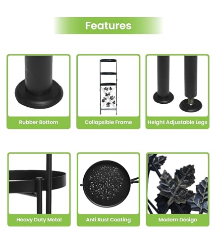 Image of Set of 2 Black (3-Tier) Metal Planter Stands for Living Room with Foldable Design | Pot Stand for Indoor Plants (Size- 30 & 36 Inch) - [Plants are not Included]