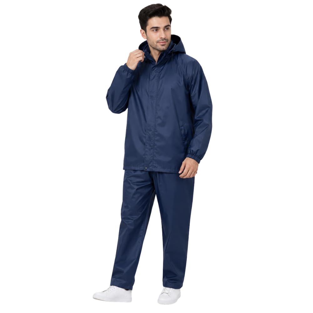 (𝐒𝐩𝐞𝐜𝐢𝐚𝐥 𝟏𝟓 𝐘𝐞𝐚𝐫𝐬 𝐖𝐚𝐫𝐫𝐚𝐧𝐭𝐲 Waterproof Rain Suit for Men & Women, Navy Blue Hooded Full Body Raincoat with Pants, Lightweight Reusable Polyester Rainwear-image-39