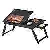 SONGMICS Laptoptisch für Bett, Laptopständer, winkel- und höhenverstellbar, klappbare Beine, für Laptops bis 15,6 Zoll, Arbeiten, Lesen, Frühstücken, Bambusbeine, Schublade, ebenholzschwarz LLD105BE01
