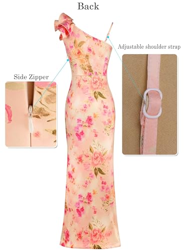 Image of VFSHOW Womens Ruffle One Shoulder Strap Ruched Formal Prom Wedding Maxi Dress V Neck Elegant Split Cocktail Evening Long Gown