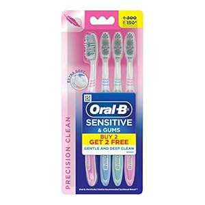 Oral B Ultrathin Sensitive Manual Toothbrush for adults, Multicolor- (Buy 2 Get 2 Free)