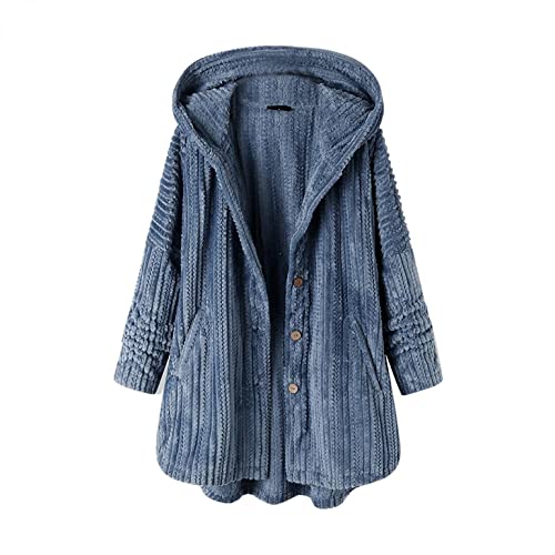 Wool Hooded Jacket for Women Plus Size Warm Outwear Solid Color Long Sleeve Hooded Overcoat Button Pocket Fleece Coat