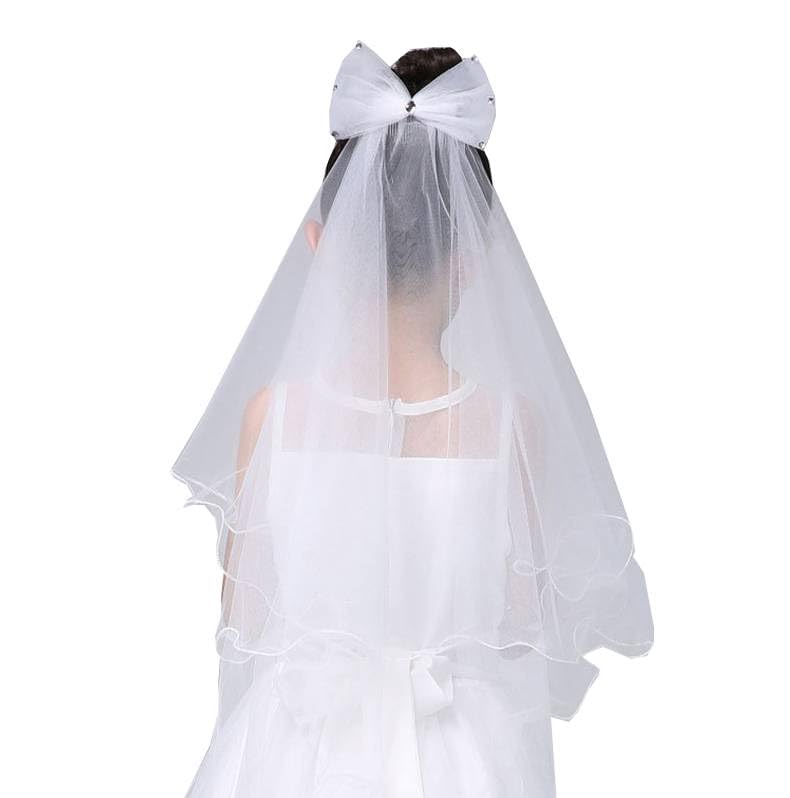Girls First Communion Veil Catholic Head Coverings Church Veil Kids Holy Communion Gifts Bow Wedding Party Headpiece