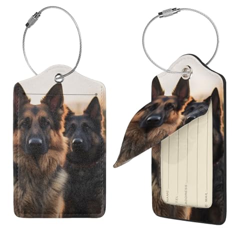 Étiquettes de valise en cuir synthétique noir avec motif de chien et boucle