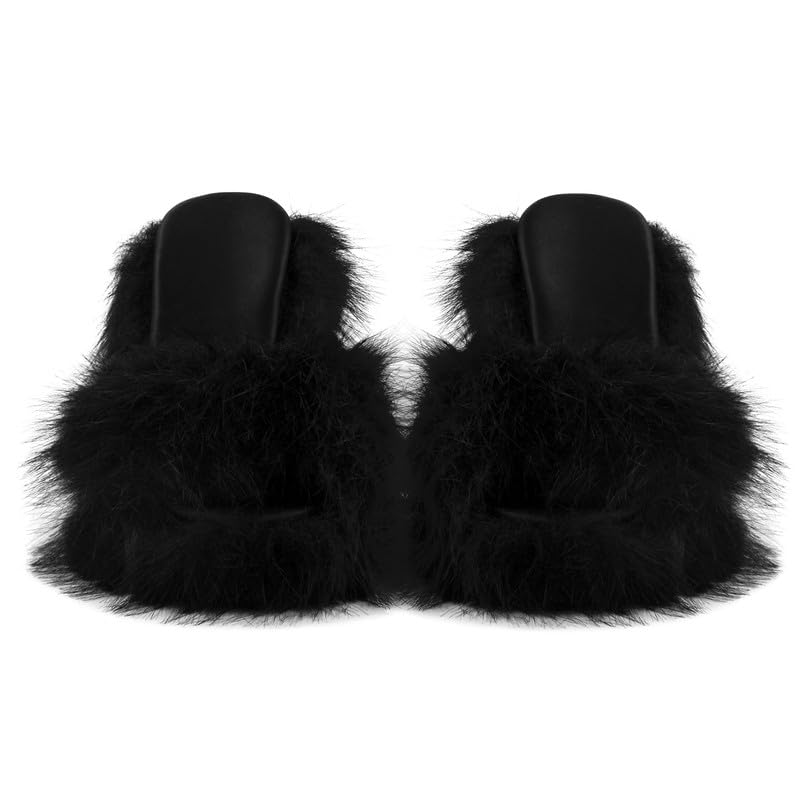 Richealnana Women's Wedge Heeled Slippers Cozy House Slippers Fluffy Soft Home Party Sandals Shoes3