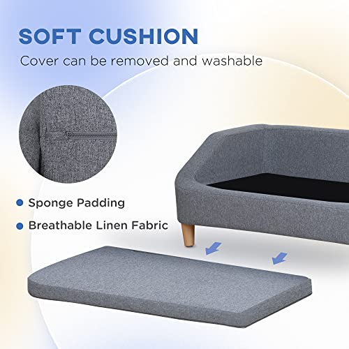 pawhut 3834 dog sofa for medium large dogs dog couch with removable cushion washable cover anti-slip feet for dogs up to 55 lbs gray