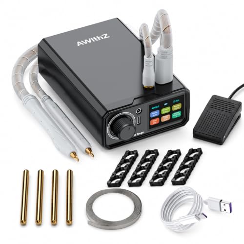 AWithZ UK3 Kit Soudeuse par Points Portable pour Batterie, Double concentration, Soudeuse 10000mAh avec Courant Instantané Max 1650A,1–100 Niveaux, 3 Modes, Pédale, Stylos de WP110 Soudage
