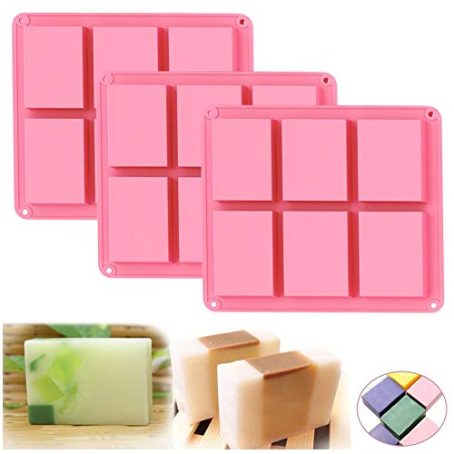 Ozera 3 Pack Soap Molds, 6 Cavities Silicone Soap Molds, Soap Making Chocolate Baking Molds