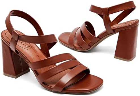 Women's Chunky Heeled Sandals - Square Open Toe Ankle Strappy Dressy Pump Heels Wedding Party Shoes for Women.
