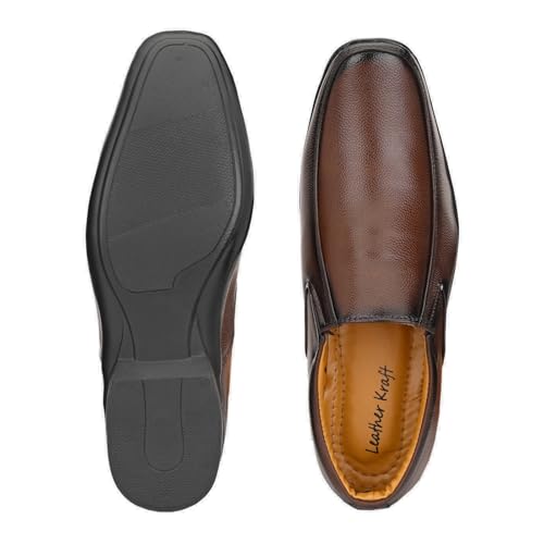 Image of Leatherkraft Panelled Formal Slip-On Shoes