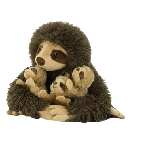 Image of YOHAKI Sloth Plush Animal, 11.02" Cute Stuffed Sloth with 3 Baby Sloths, Easter Stuffed Sloth Animal, Washable Plush Toys, Cute Three Toed Sloth Birthday Gifts for Kids Boys and Girls, Brown