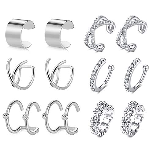 Longita Ear Cuff Earrings For Women Non Piercing Ear Hoop Earrings Stainless Steel Clip On Cartilage Earring Huggie Dainty Crossed Flower Minimal Conch Piercing Sparkling Jewelry Silver Rose Gold #TOP3