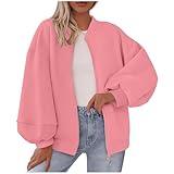 Veste de survêtement pour femme sans capuche - Col montant - Veste ample - Veste de mi-saison légère - Manches longues - Couleur unie - Manteau confortable - Fermeture éclair - Cardigan sportif pour