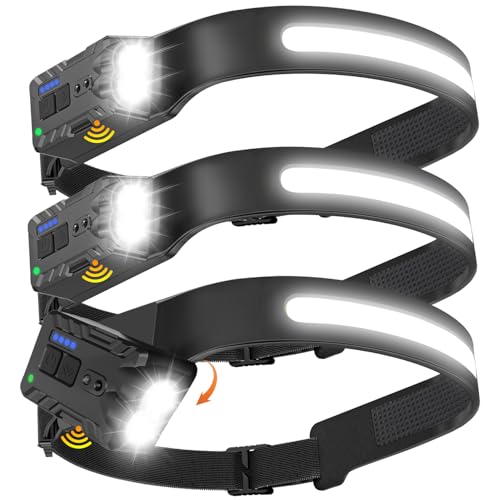 Phare USB-C pour course à pied et bivouac nocturne avec éclairage panoramique noir de 3 pièces