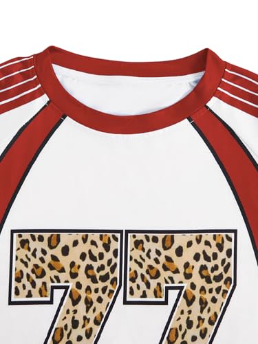 WDIRARA Women's Leopard Number Print Jerseys Oversized Colorblock Drop Shoulder Crew Neck Short Sleeve T-Shirt4