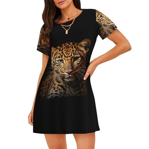 Chemise de nuit léopard en tissu fluide et manches courtes haut de gamme