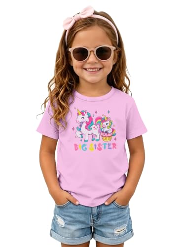 Image of Funnycokid Big Sister Shirts for Girls Pregnancy Announcement Toddler Promoted to T-Shirt 1-7 Years