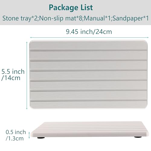 Image of NiuYichee 2 PCS Water Absorbent diatomite Coasters, 9.5 inch x 5.5 inch Water Absorbing Stone Tray for Sink, Stone Drying mat for Kitchen Counter, Stone soap Tray Used for Hand Soaps & toiletries & Plants