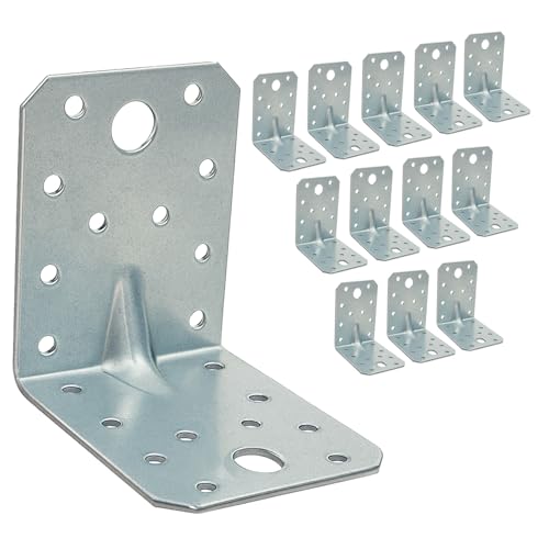 OMIDEAS 12 x Winkelverbinder mit Sicke (70 x 70 x 55 x 1.5) Lochwinkel Bauwinkel Holzverbinder Schwerlast Verbinder Winkel, Silber Verzinkt