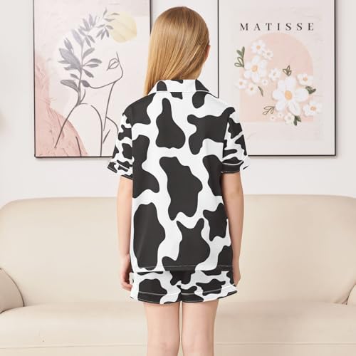 ALAZA Black White Cow Print Animal Satin Pajamas Set Short Sleeve Button Down Sleepwear Summer Pjs 2 Piece4
