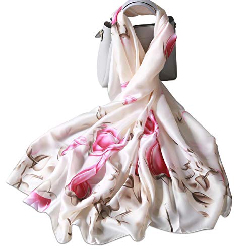 Silk Scarf Women Flower Printed Fashion Elegant Style Long Soft Shawl Wrap Warm Scarf Sunscreen Shawl All Season