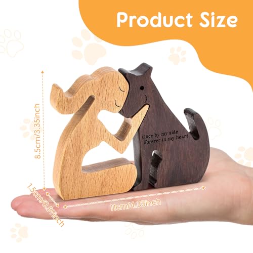 MagiDeal Mann und Hund Holzstatue Holzskulptur Hundefiguren Ornamente, Holzmann Hund Schnittmodell Handgeschnitzter Holz Hund Menschliche Statue für Männer Frauen Zuhause Regal Dekor Schreibtisch