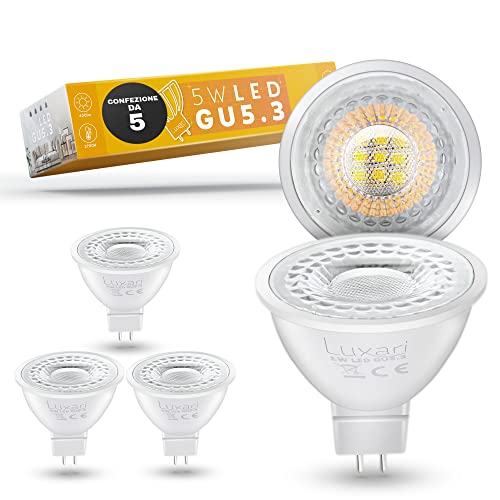 Luxari GU5.3 Lampada LED [5x] - MR16 LED - Equivalente alla lampada alogena 50W - Lampadina LED 5W 420lm - GU 5.3 LED Spot con 2700K bianco caldo [Classe energetica A+]