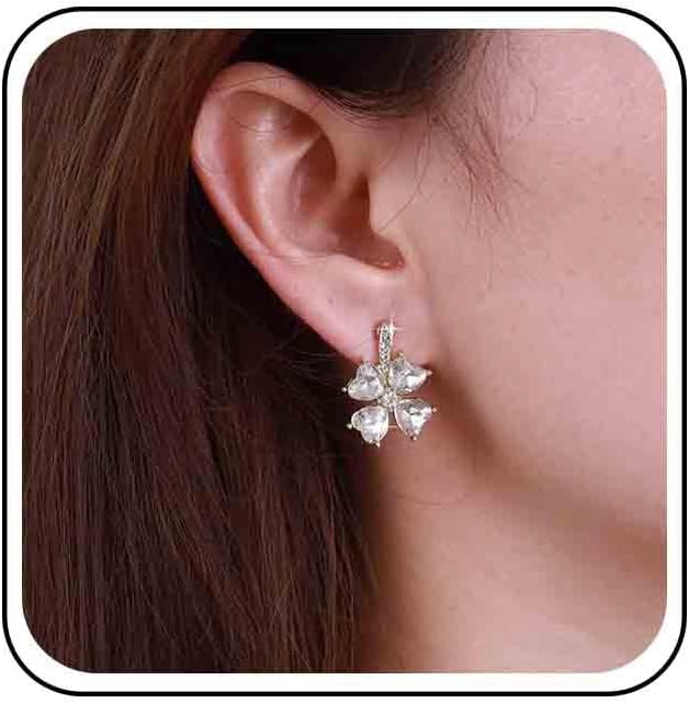 Vintage Crystal Flower Earrings Rhinestone Flower Dangle Earrings Gold Cz Flower Stud Earrings Sparkly Leaf Earrings Jewelry for Women