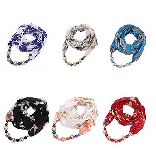 Beads Pendant Scarf Necklace Women Chiffon Necklaces Scarves Neck Wrap Female Foulard Accessories(black)4