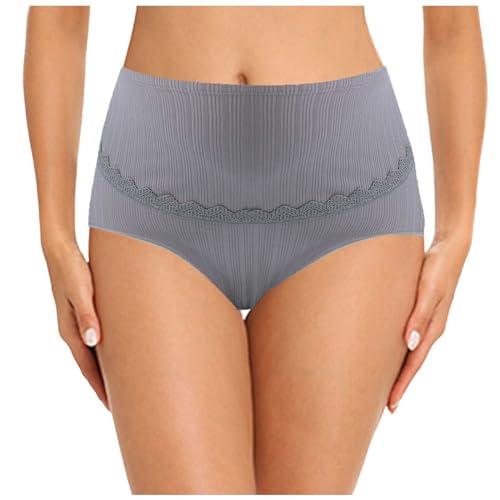 Calzoncillos de algodón para mujer, talla grande, soporte abdominal transpirable, ajustable para embarazo, bragas de encaje con costillas, ropa interior para mujer, encaje, gris, XXL