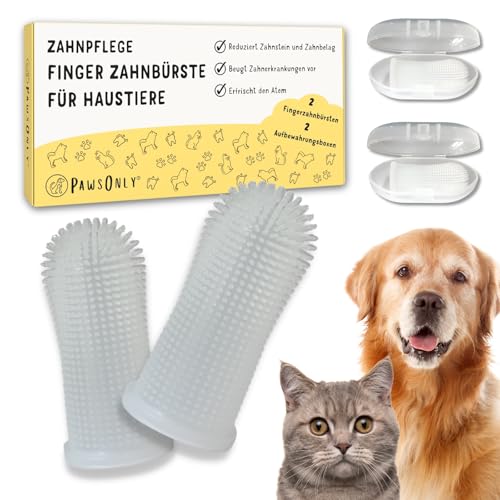 PawsOnly | Hundezahnbürste | Fingerzahnbürste für Hunde & Katzen | Zahnbürste Hund | Fingerlinge für Zahnpflege | Dog Toothbrush | Katzenzahnbürste | Zahnputzfingerling Welpen Cat Zähne Putzen (Weiß)