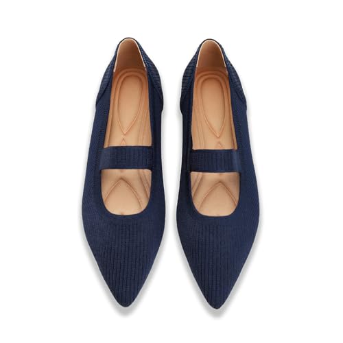 Image of Flats for Women Pointed Toe Knit Foldable Ballet Flat Shoes | Stretch knit upper,built-in arch support,cushioned insole,foldable lightweight design,non-slip sole,office and casual wear