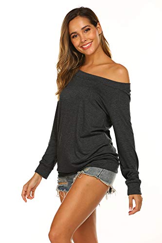 Halife Casual Shirts For Juniors Off Shoulder Long Sleeves (S, Drak Gray) #TOP3