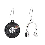 Spinningdaisy Black Retro LP and Headphone Earrings