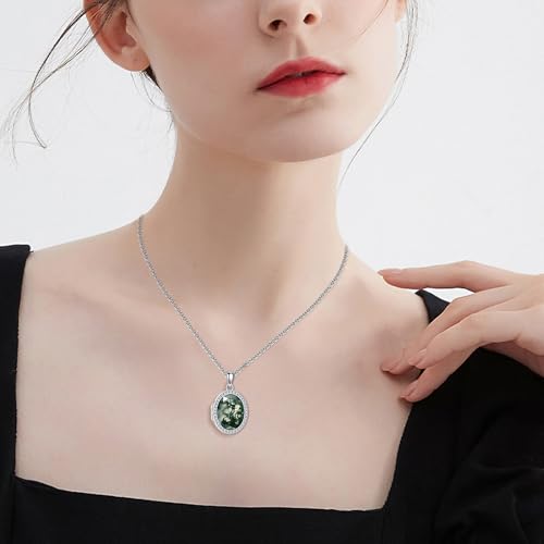 Locket Necklace Sterling Silver Turquoise/Opal/Moss Agate/Moonstone/Black Onyx Locket Photo Necklace Turquoise Jewelry Memorial Gifts for Women Mom Wife4